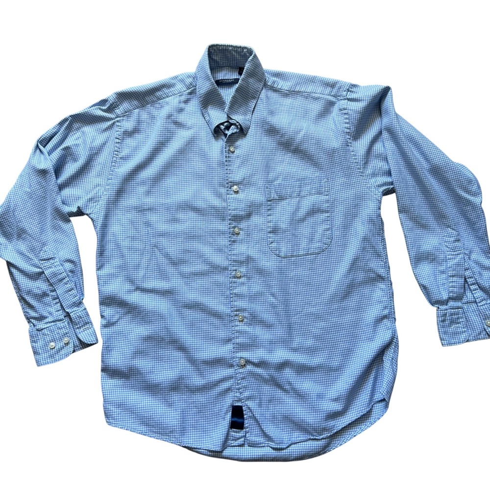 Burberry London Mens Blue Gingham Button Down Shirt Made in USA Size M